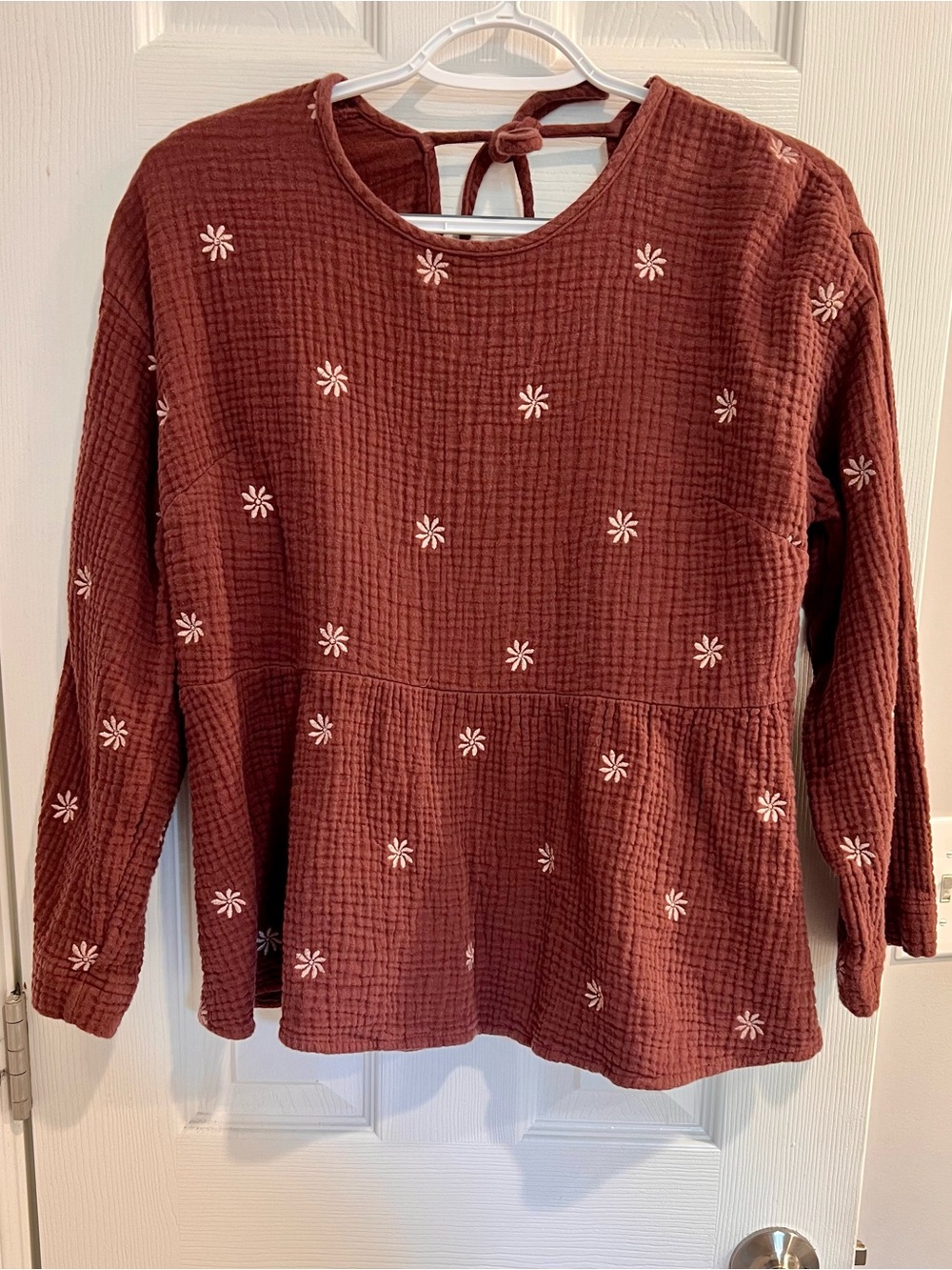 Madewell Mauve Floral Embroidered 100% Cotton Top